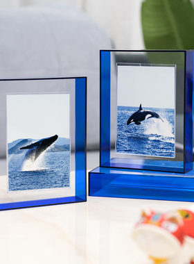 起贝创意diy克莱因蓝色亚克力透明悬浮磁吸相框摆台定制照片打印