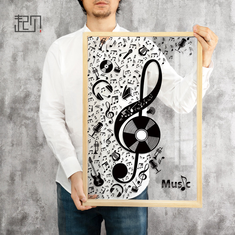 起贝现代简约透明画黑白音乐教室布置装饰画钢琴上方挂画琴房壁画