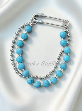 numering博主别针珍珠绿松石项链