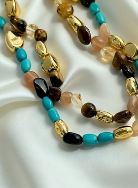 多明星同款天然绿松石虎眼石串珠