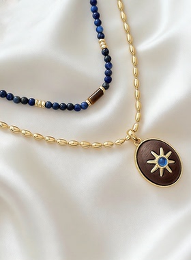 辛明星同款莫图蓝调套组青金石串珠项链女叠戴双层轻奢风椭圆珠链