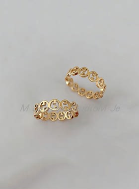 镂空轻奢小香风戒指女简约叠戴钛钢高级感老钱风14K浅金色不掉色
