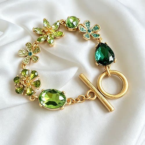 外单oscar复古多彩色花朵形手链