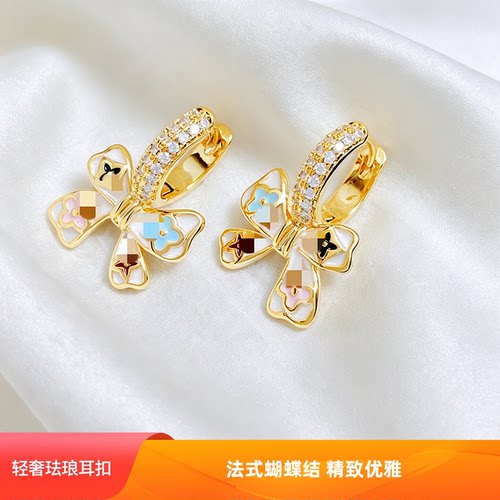 彩色珐琅釉蝴蝶结镶钻耳扣设计感