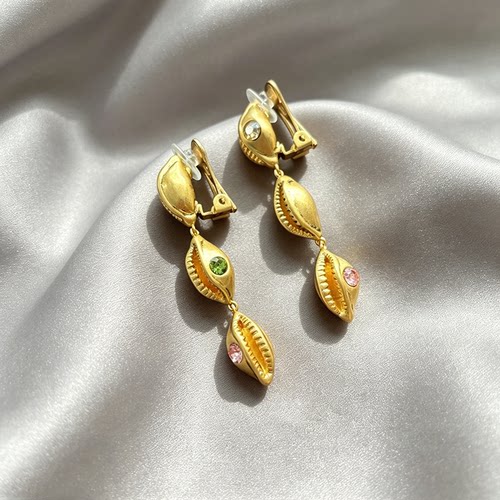 欧美Os复古贝壳海螺形耳夹项链