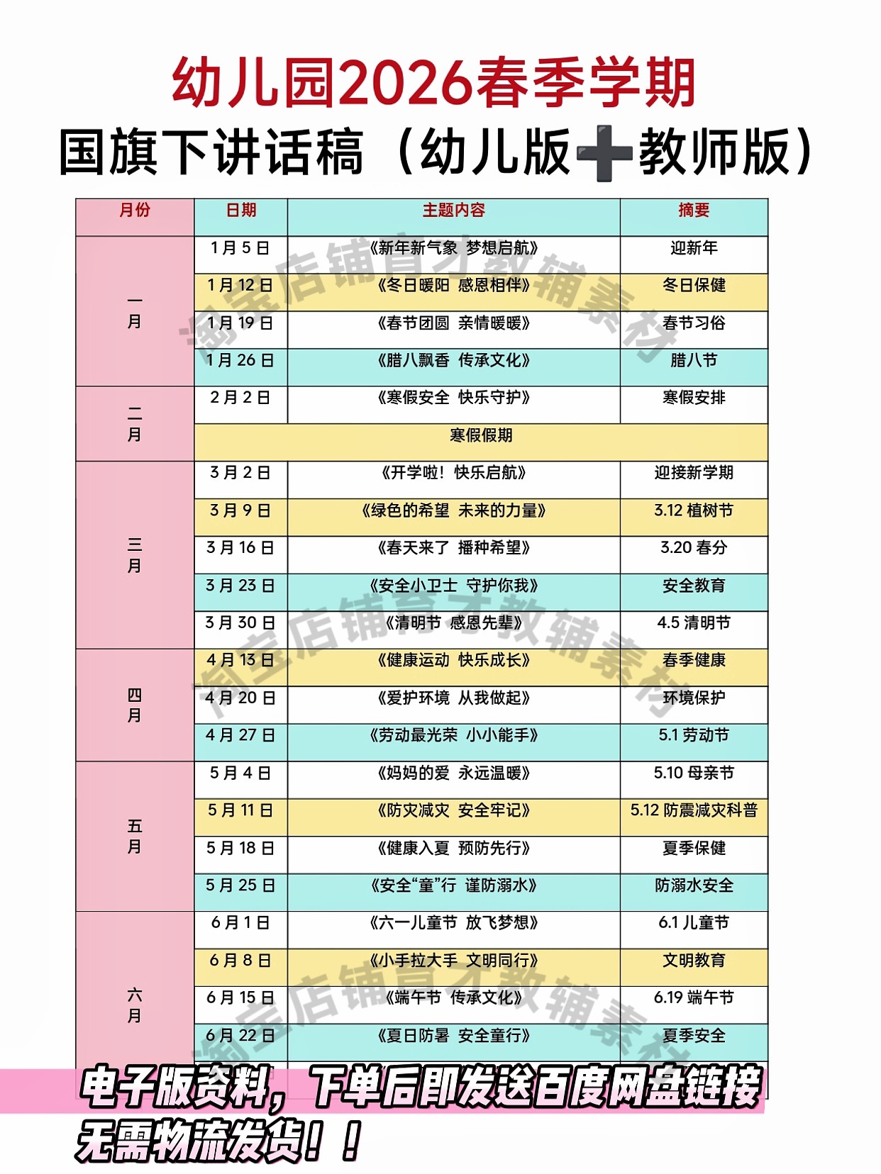 幼儿园2026春季学期国旗下讲话稿（教师版+幼儿版）发电子版资料