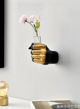 跨境热销握拳花瓶家居北欧式室内样板房插假花墙面装饰品树脂挂件