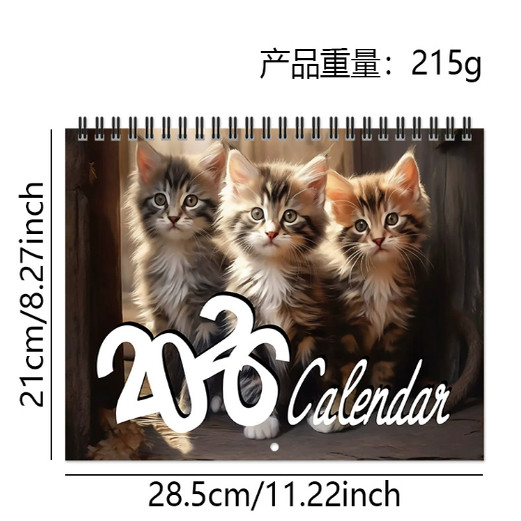 跨境新款2026年Kitty猫日历 12 个月螺旋日历 可爱猫时尚猫挂历