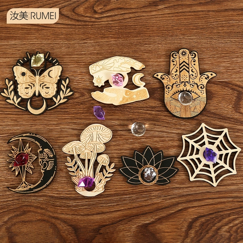 冥想动物水晶石底座木质摆件