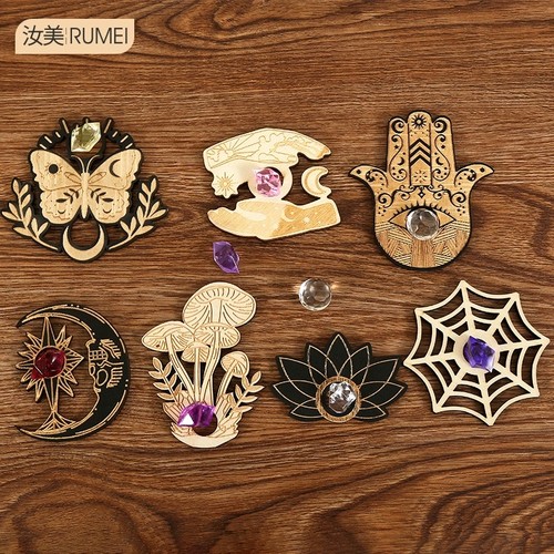 冥想动物水晶石底座木质摆件