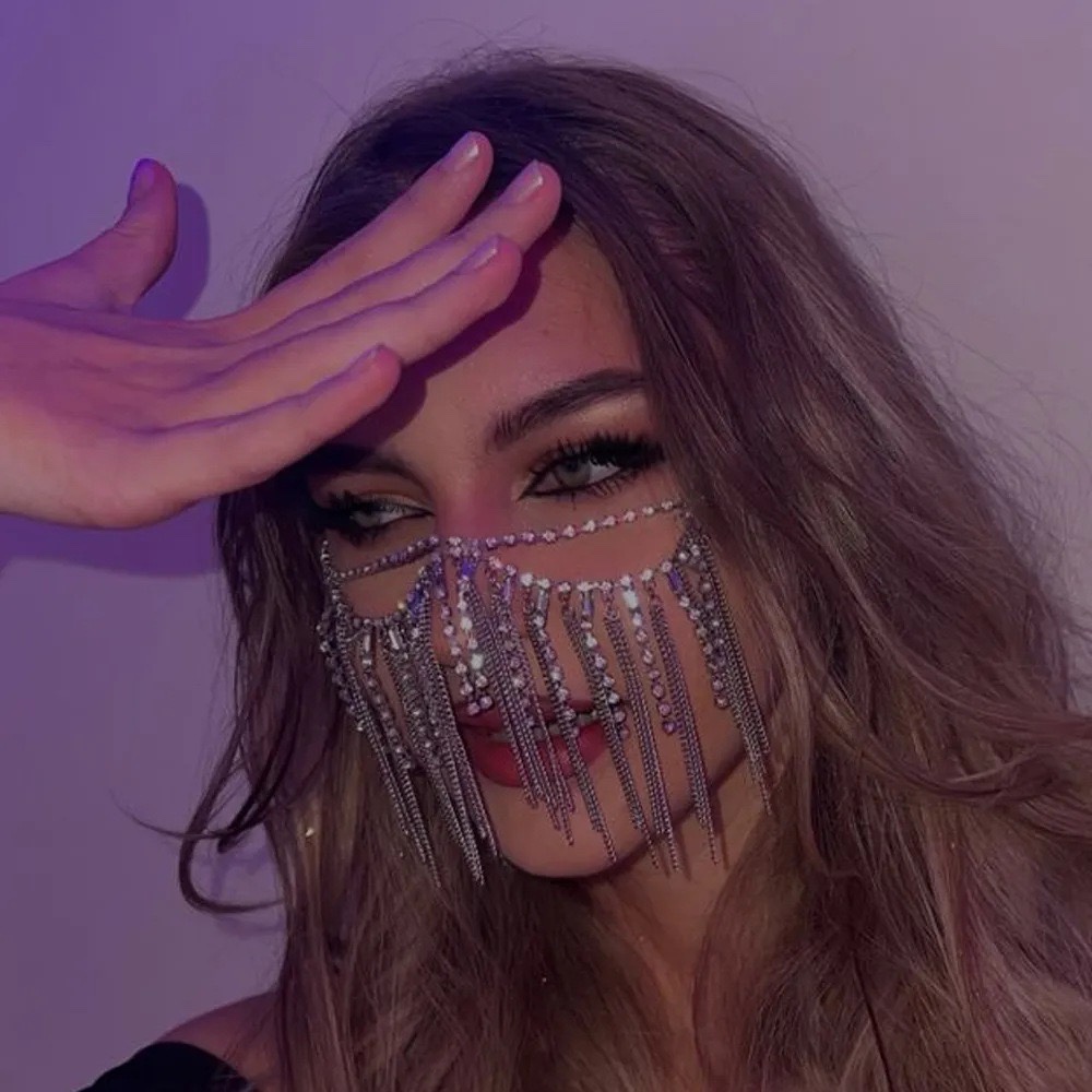 遮脸流苏面具欧美水钻面具万圣节新品装饰物 Face mask 直播漂亮