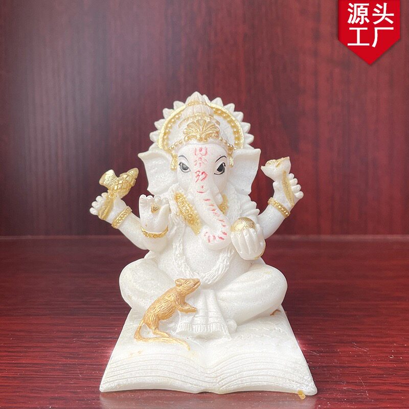 跨境象鼻财神树脂印度佛贴金箔象头神东南亚神像佛像招财摆件立体