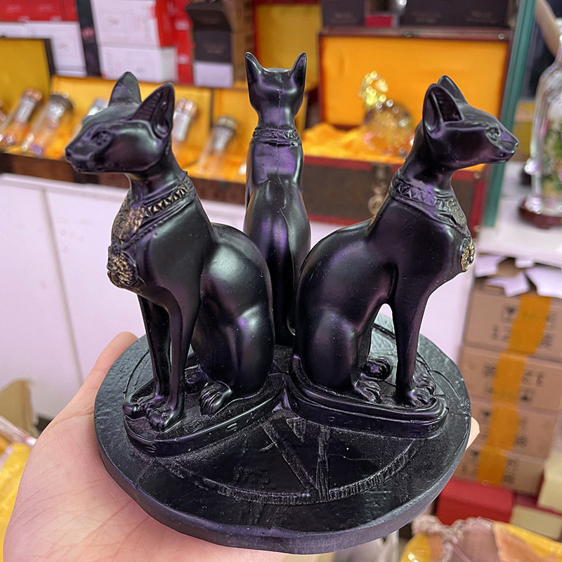 招财猫神贝斯特摆件 古埃及树脂工艺品摆件 水晶球底座埃及猫底座