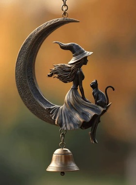 女巫月亮黑猫铃Spellbinding Witch & Black Cat Moon Bell Charm