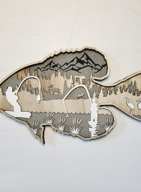 鲈鱼鲑鱼木质工艺品挂件创意