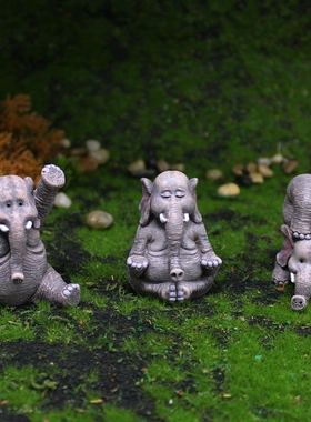 创意可爱瑜伽小象摆件跨境花园微景观亚马逊工艺品桌面大象装饰品