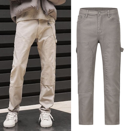 拉链长纯色工装秋冬伐木牛仔裤