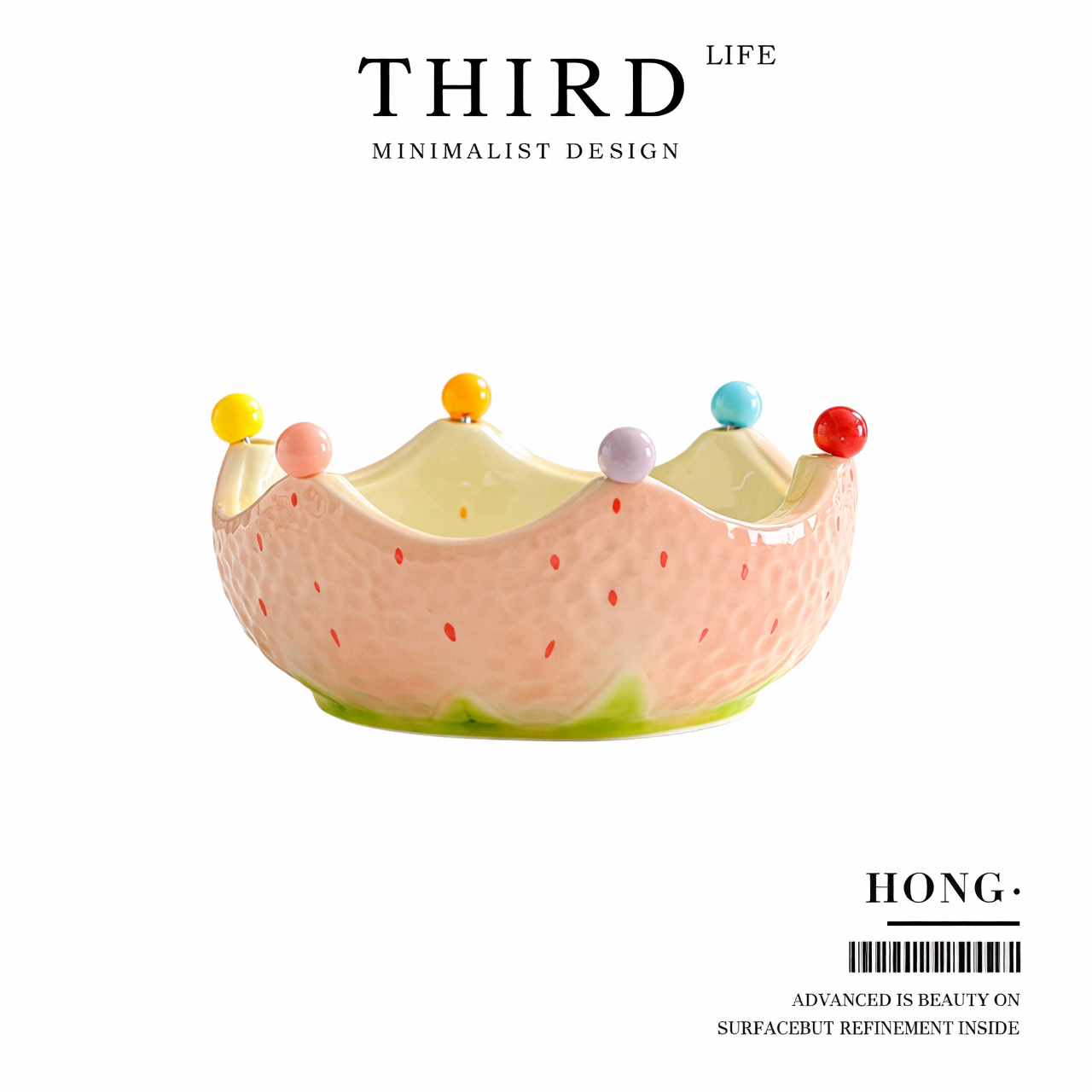 Life's·Hong·水果碗卡通创意陶瓷草莓造型家用带签水果叉| 鸿蒙