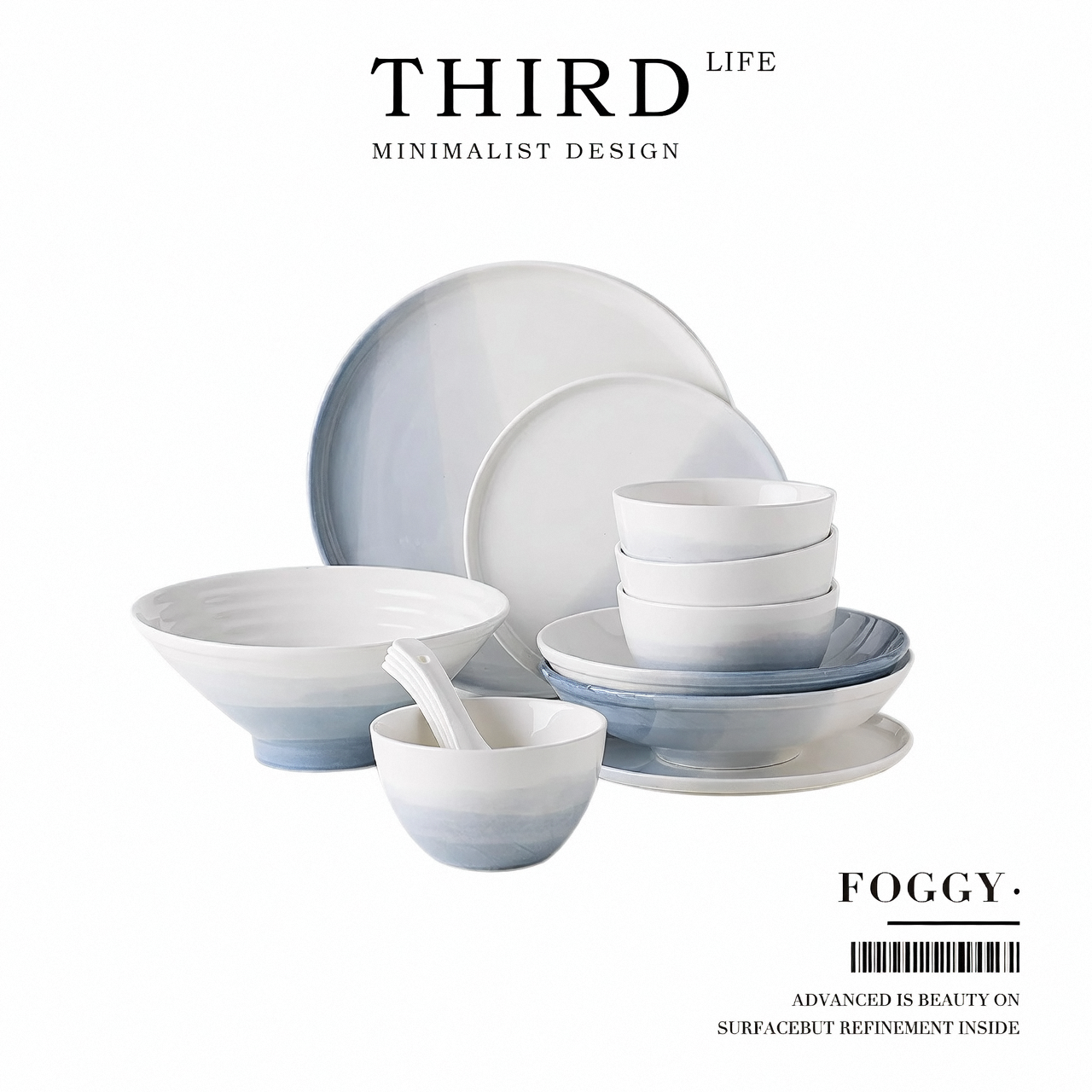 Life's·Foggy·家用渐变釉下彩碗碟餐具装北欧风陶瓷厚实 | 雾海