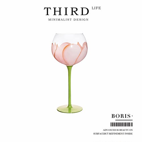 Life's·Boris·香葡萄酒杯高脚玻璃杯家用杯具手绘花朵郁金|花绘