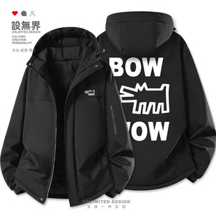 基思哈林波普艺术手绘涂鸦街头小狗加厚棉服男女棉袄外套设 无界