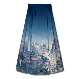 新中式古楼山河古韵画卷渐变国风马面裙女汉服裙子夏0015设 无界
