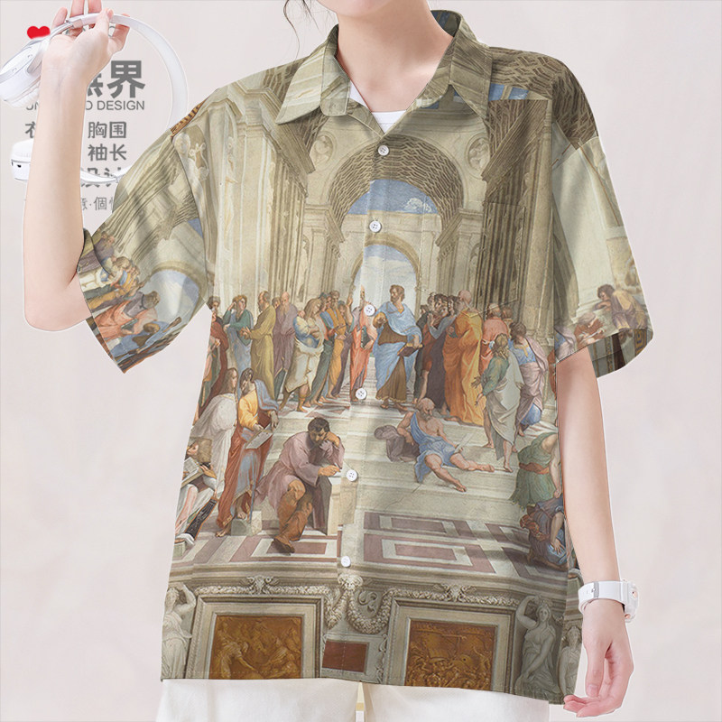 世界名画雅典学院圣安东尼的诱惑大码短袖衬衫男装女装夏设 无界