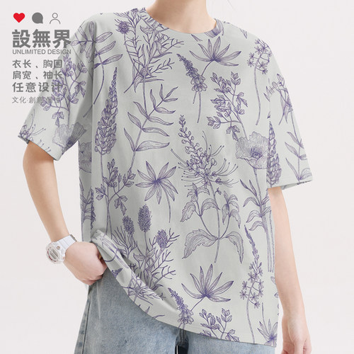 手绘植物学花草美式复古文青T恤