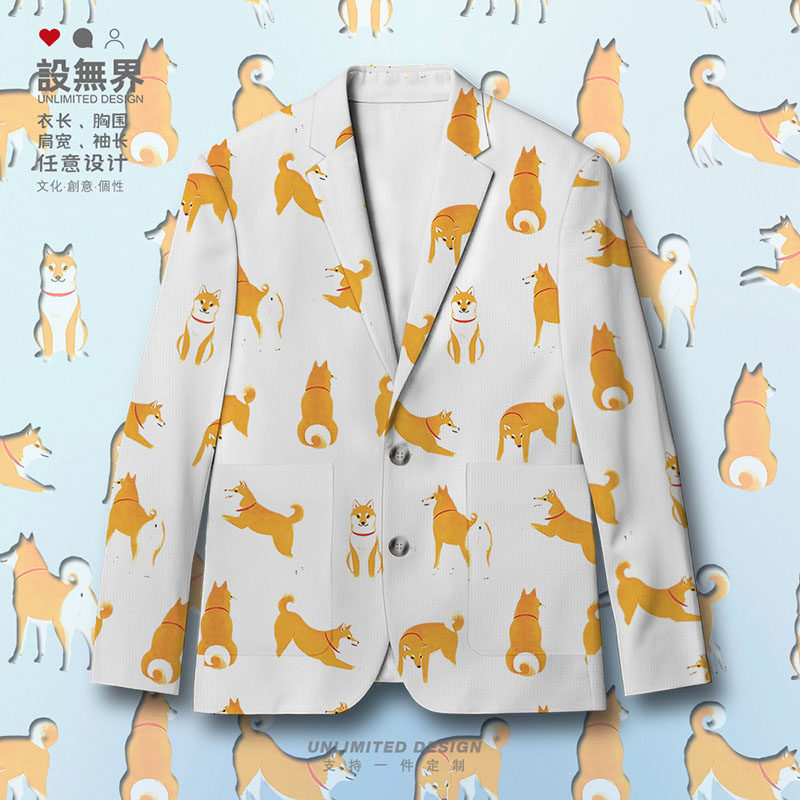 可爱秋田柴犬宠物图案文艺西装外套男女日系潮流西服000D设 无界