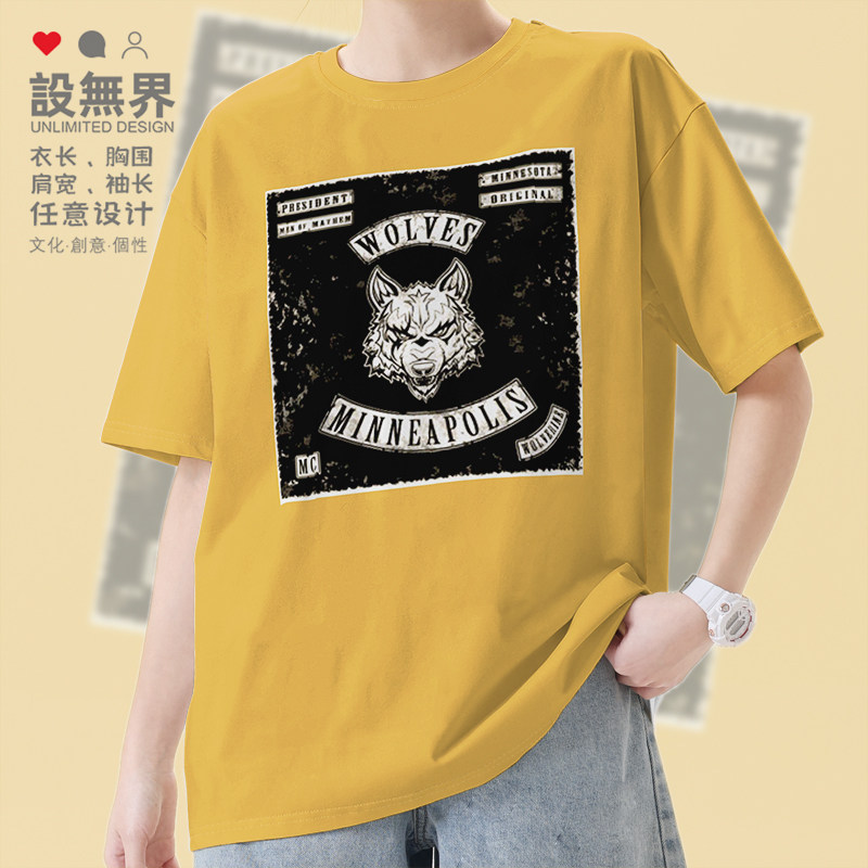 欧美街头复古风衣服纯棉短袖T恤男女夏装学生运动半袖0006设 无界