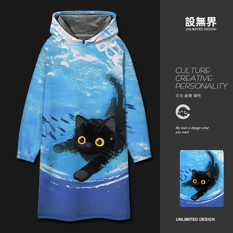 猫咪潜水游泳海底世界慵懒卫衣裙