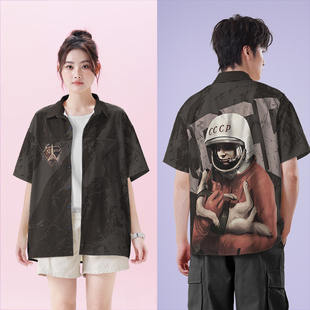 短袖 ins衬衣0015设 衬衫 女装 无界 男装 CCCP宇航员与太空狗莱卡大码