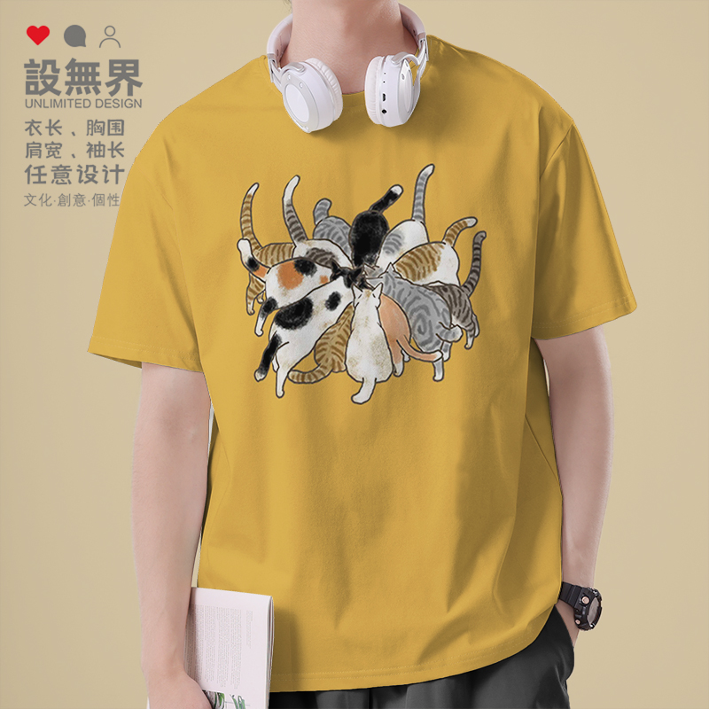 一群猫猫萌宠猫舍吃饭有短袖T恤