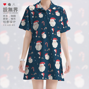 可爱冬季圣诞节老人氛围感卡通趣味POLO领连衣裙裙子0015设 无界