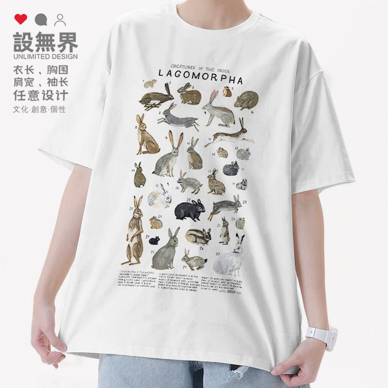兔子科普生物脊索哺乳动物教育科普短袖T恤男女0体恤0018设 无界