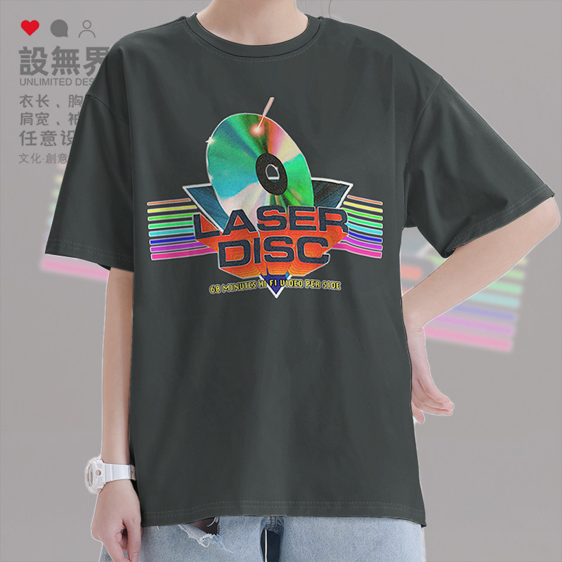 激光光盘怀旧VCD短袖T恤男女纯棉上衣学生宽松衣服服装夏设 无界