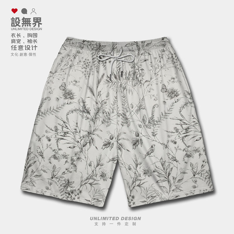 花卉植物标本插画田园风森系碎花大码短裤男装女装文艺潮设 无界