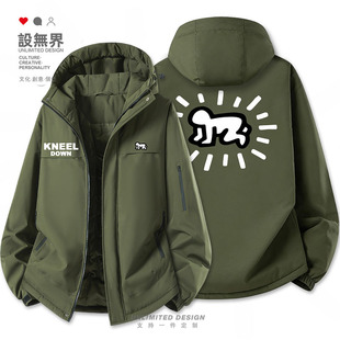 基思哈林波普艺术手绘涂鸦街头跪地加厚棉服男女棉衣外套设 无界