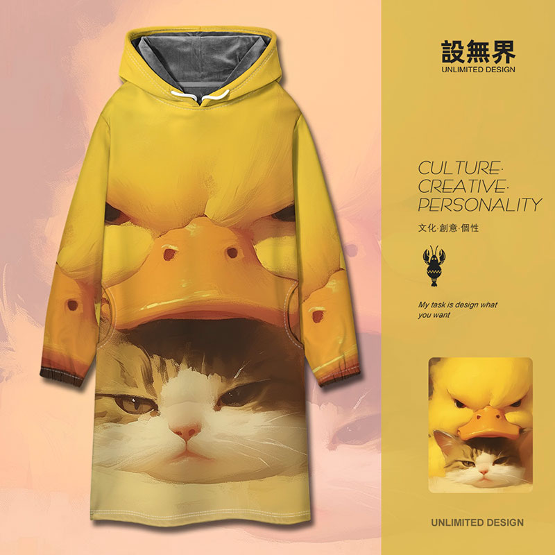 可爱生气表情猫咪鸭子小众卫衣裙