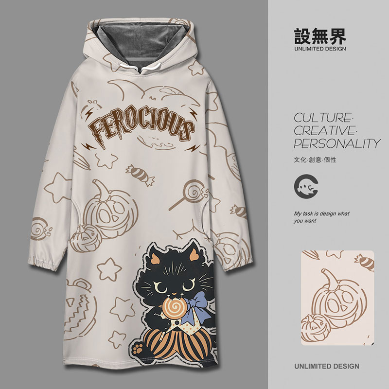 爱吃棒棒糖猫咪万圣节主题卫衣裙