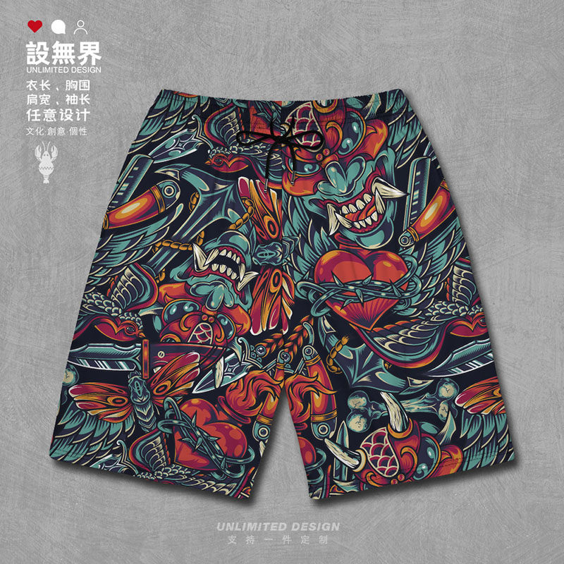 剑刀魔头飞燕蝶骨锚火心纹身大码运动短裤男装女装夏0018设 无界