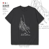 暴躁猫咪线条简笔画短袖T恤男女日系动物图案体恤衣服0015设 无界