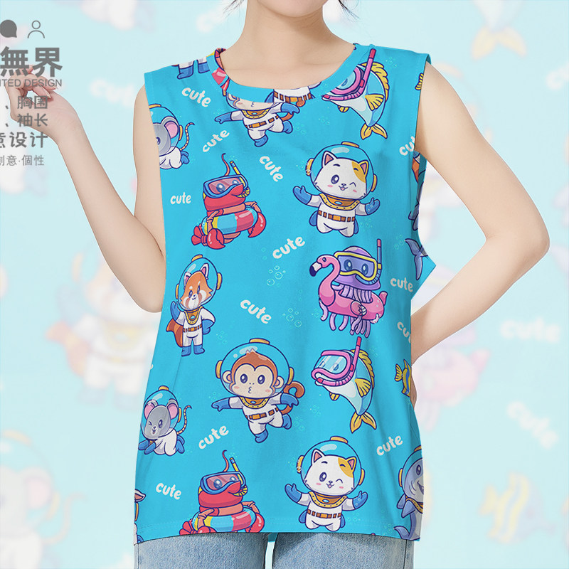 可爱动物潜水员海豚龙虾猫咪猴子大码速干背心男女装0018设 无界