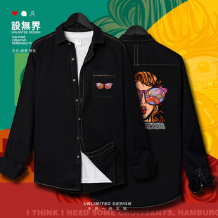 专攻高卡路里女孩波普风牛仔衬衫男女欧美风衬衣上衣衣服设 无界