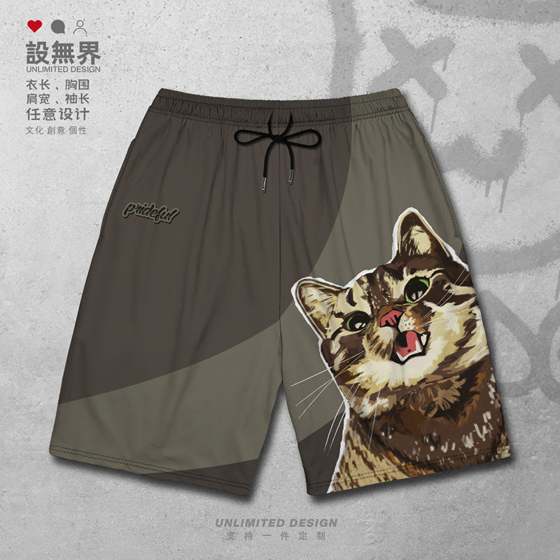 梨花猫玳瑁田园猫咪头像可爱插画拼色大码短裤男装女装夏设 无界