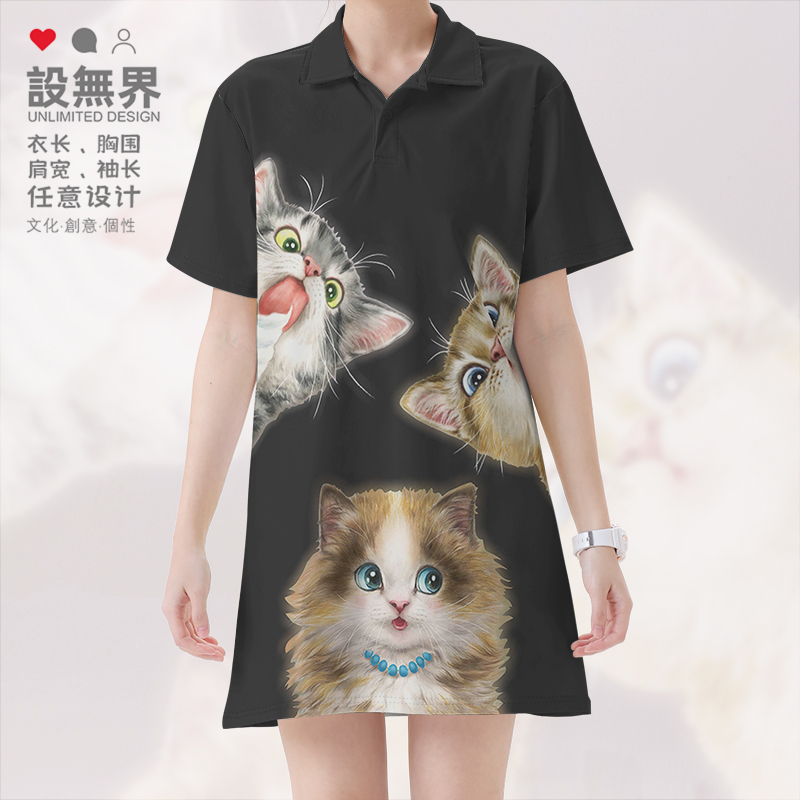 猫咪金渐层大头贴探头卡通连衣裙