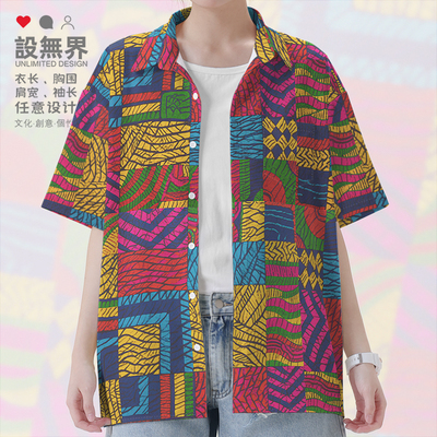 地域特色图案非洲蜡染民短袖衬衫