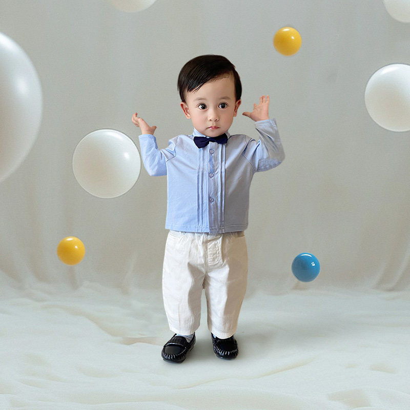 婴童周岁礼服男宝宝秋冬加绒加厚一体绒纯棉礼服生日领结绅士服