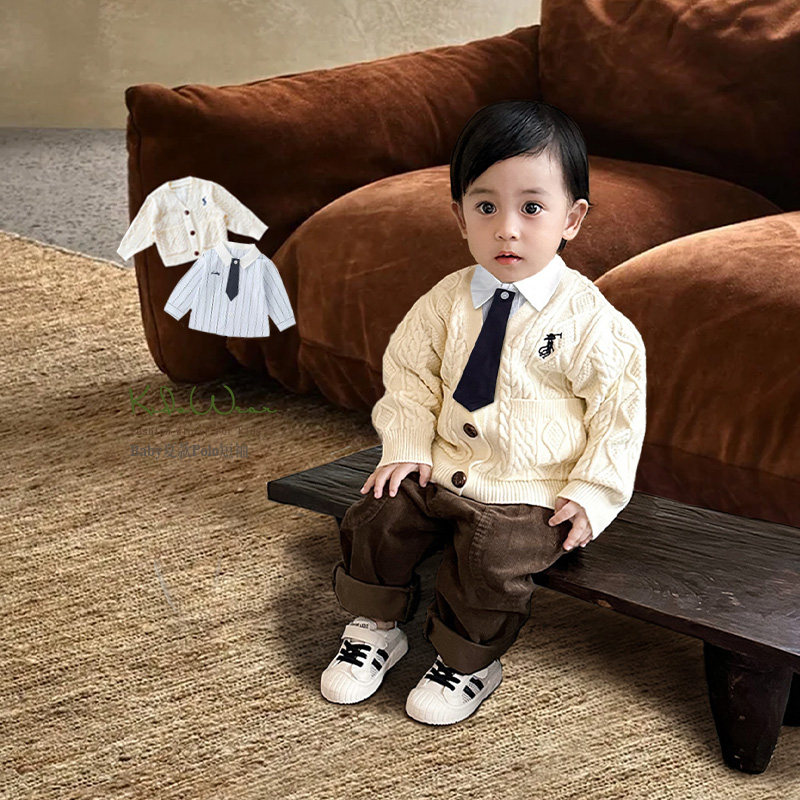 婴儿童学院风领带衬衣毛衣外套