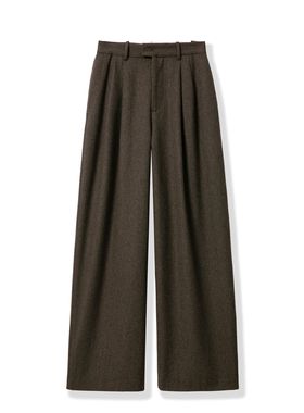 羊毛直筒裤立体压褶百搭松弛休闲裤时尚羊毛直筒阔腿裤 - YGAW267